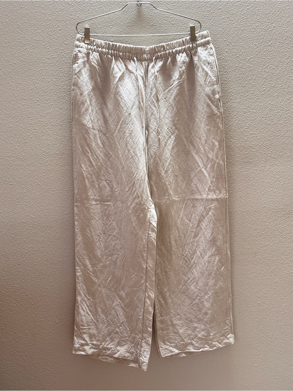 H&M White Wide-Leg Linen-Blend Pants